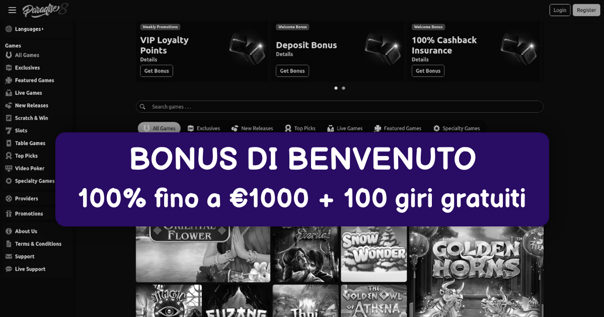 Paradise8 Casino welcome bonus